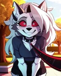 ai_generated anal anal_orgasm animated asshole big_ass black_boots boots comic couple dialogue dildo dildo_in_ass dog_girl doggy_style furry gray_fur helluva_boss humiliated humiliation ignoring in_public kinky leash looking_at_viewer loona_(helluva_boss) on_all_fours orgasm orgasm_face orgasm_from_anal park romantic sexual_fantasies skirt tagme tail video white_fur