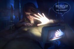 dead_by_daylight kate_denson ghostface ghostface_mask blowjob blowjob_face cum cum_in_mouth penis penis_in_mouth explicit humiliation humiliated humiliating humiliation_fetish humiliating_herself humiliated_female knife speech_bubble