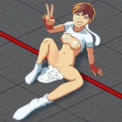 1girls after_sex after_vaginal arm_support brown_eyes brown_hair capcom clothing cum cum_in_pussy cum_inside cum_on_body cum_on_breasts cum_on_face excessive_cum female female_only fingerless_gloves footwear from_above gigabit gloves grin handwear human looking_at_viewer looking_up nipples nude nude_female overflow pale_skin pussy sakura_kasugano shirt short_hair short_sleeves sitting smile socks solo street_fighter street_fighter_v training v vaginal very_short_hair