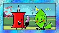 2girls battle_for_dream_island dildo fuzzy_fluffs hand_on_dildo leafy_(bfdi) looking_at_penis object_show object_shows pin_(bfdi) tentacle tentacle_dildo