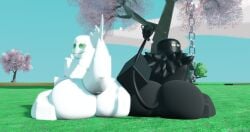 3d artist_request ass bob_(slap_battles) breedable_hips genderswap holding_ass outdoors rob_(slap_battles) roblox roblox_game robloxian sakura_tree showing_ass slap_battles tagme tail thighs