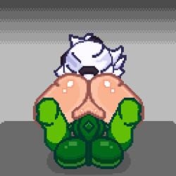 animated balls big_ass big_balls big_penis bigger_female brawl_stars colette_(brawl_stars) cowgirl_position female gif green_body penetration penis pixel_animation pixel_art pumpkinz6 pussy short_hair smaller_male spike_(brawl_stars) spikes spiky_cock vaginal_penetration white_hair