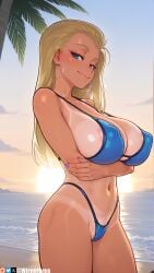 1girls 2d 2d_(artwork) abs ai_assisted ai_generated areola areolae bent_over big_breasts bikini bikini_bottom bikini_top blonde blonde_female blonde_hair blue_bikini blue_bikini_bottom blue_bikini_top blue_bra blue_eyes blue_panties breasts digital_drawing_(artwork) digital_media_(artwork) female female_focus female_only hi_res high_quality high_resolution highres laying_down laying_on_back light-skinned_female light_skin long_hair looking_at_viewer nipples on_back palm_tree panties presenting_breasts roxxy_(summertime_saga) sitting smile smiling summertime_saga sunrise tanline tanlines teenage_girl teenager thick_thighs underboob watermark wienergens