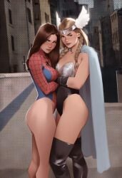 2girls ai_generated big_ass big_breasts big_thighs breasts brunnhilde curvaceous curvy curvy_figure digital_media_(artwork) european_mythology female genderswap genderswap_(mtf) gym hips hourglass_figure huge_ass huge_breasts huge_thighs large_ass large_breasts large_thighs legs light-skinned_female light_skin marvel marvel_comics mature mature_female mythology norse_mythology peter_parker petra_parker phophopho rule_63 scandinavian_mythology slim_waist spider-man spider-man_(series) thick thick_hips thick_legs thick_thighs thighs thor_(series) valkyrie_(marvel) voluptuous waist wide_hips wide_thighs yuri