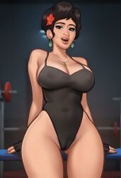 1girls 2026 2d 2d_(artwork) ai_assisted ai_generated athletic athletic_female big_breasts breasts brown_hair brunette cameltoe cleavage clothed clothing curvaceous curvaceous_female curvaceous_figure curves curvy curvy_body curvy_female curvy_figure digital_drawing_(artwork) digital_media_(artwork) earrings flower flower_in_hair green_eyes gym leotard light-skinned_female light_skin looking_at_viewer maria_(summertime_saga) medium_breasts presenting presenting_breasts pubic_hair pussy pussy_lips showing_off standing summertime_saga thick_thighs trimmed_pubic_hair vagina wet wet_body wet_skin