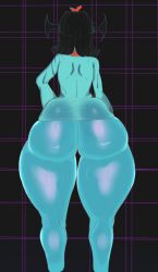 ass ass_bigger_than_head ass_focus back back_view black_hair blue_skin deltarune deltarune_chapter_5 shortstack sweating thick_thighs thighs