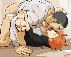 anal anal_sex ass bottomless bottomless_male butt closed_eyes feet gay haikyuu!! idoraad jockstrap kiss legs_up lilprincyvi male male_focus male_only muscular muscular_male round_ass round_butt shoyo_hinata spread_legs tanaka_ryuunosuke tongue tongue_kiss yaoi