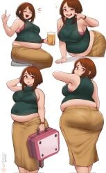 aged_up belly belly_visible_through_clothing chubby chubby_female fat_ass huge_ass kipteitei multiple_angles my_hero_academia ochako_uraraka post-timeskip sitting weight_gain wide_hips