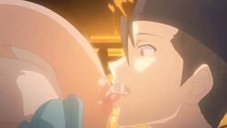 1boy 1girl 1girls 2020 20s animated animated_gif bonfire breasts brown_eyes cow_girl dark-skinned_female dark_skin eboshi_hat female female_minotaur fire gigantic_breasts groping groping_breast hat heian hetero interspecies kimono kurenai_(shikkoku_no_shaga) large_breasts licking licking_nipple long_nipples minotaur miyakobito_(shikkoku_no_shaga) monster monster_girl muscular muscular_female nipples nude saliva satyr shikkoku_no_shaga shikkoku_no_shaga_the_animation size_difference tagme tall_female tongue tongue_out