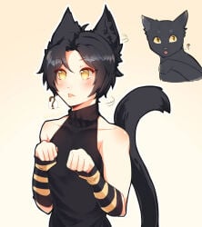 1boy 1femboy black_hair blush cat_ears catboy cute cute_face femboy male pet yellow_eyes