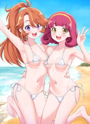 2girls beach bikini character_request feet female kazuma_muramasa light-skinned_female light_skin meitantei_precure! orange_hair precure pretty_cure toei_animation