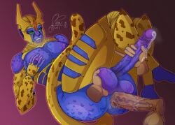 absurd_res alien anal anal_penetration anthro anus armor armor_plates athletic athletic_male ball_fondling balls big_balls big_butt big_nipples big_penis blue_body bodily_fluids butt cheetah cheetor cybertronian disembodied_hand disembodied_penis erect_nipples fangs felid feline fondling freckled_butt freckled_chest freckled_shoulders freckles genital_fluids genitals green_eyes half-closed_eyes handjob hasbro headgear helmet hi_res horn horned_helmet human human_on_anthro humanoid interspecies leaking_precum looking_pleasured lying machine male male/male mammal markings narrowed_eyes nipple_fetish nipple_play nipples on_back pecs penetration penile penile_penetration penis penis_in_ass precum robot robot_anthro robot_humanoid sex solo_focus spoonfullofdirt spots spotted_body stroking_penis tail takara_tomy teeth thick_thighs touching_nipples transformers transformers:_beast_wars transformers:cyberverse vein veiny_penis wide_hips