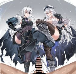 azur_lane bar_censor censor_bar censored cock dick eyepatch gangut_(azur_lane) genitals hair_between_eyes kirov_(azur_lane) mole penis ved_(artist) white_hair white_hair_female