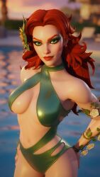 1girls 3d boobs breasts cleavage curvaceous curvy curvy_body curvy_female curvy_figure dc dc_comics ear_piercing earrings eyeshadow female female_focus female_only fortnite green_eyes hand_on_ass large_breasts light-skinned_female light_skin lipstick long_hair looking_at_viewer makeup poison_ivy poison_ivy_(fortnite) pool pose posing red_hair red_lipstick renanvp solo solo_female solo_focus swimming_pool swimsuit swimwear voluptuous voluptuous_female water
