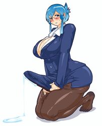 1futa animated big_penis blue_eyes blue_hair blue_nails blush busty cleavage clothed cum cumshot curvaceous curvy dickgirl earrings erection eyelashes foot futa futa_only futanari gif glasses huge_breasts intersex kneeling long_nails nezumi original_character short_hair solo thick_thighs thigh_highs tights voluptuous wet wide_hips