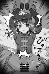 1girl 2boys assisted_rape bar_censor blush bottomless bow braid breasts censored chinese_clothes commentary_request emphasis_lines feet_out_of_frame greyscale hair_bow has_bad_revision has_censored_revision hat heart hetero highres jiangshi long_hair long_sleeves looking_at_viewer medium_breasts missionary monochrome multiple_boys munak ofuda open_mouth penis pussy qingdai_guanmao ragegoria ragnarok_online rape restrained sex single_braid solo_focus spoken_heart stomach_bulge tangzhuang vaginal