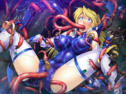 10s 1girls 2d aisha_clarisse aquamarine_eyes blonde_hair bodysuit breast_grab breasts covered_nipples cyborg erect_nipples fellatio female female_human hair human large_breasts lilith-soft oral pale-skinned_female pale_skin ponytail sweat tagme taimanin_(series) taimanin_asagi_battle_arena tears tentacle tied_hair zol