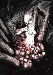 albino arachne blind dark_souls demon demon_girl fair_lady_quelaan fromsoftware medium_breasts monster monster_girl nude pale_skin smile spider spider_girl spider_taur spider_web web white_hair