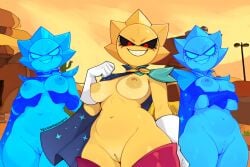 3girls big_ass big_breasts blue_eyes blue_skin brawl_stars colettelover girl hips pussy red_eyes sirius_(brawl_stars) yellow_body