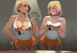 2girls ai_generated alien alien_girl alien_humanoid alien_look_like_human ass big_ass big_breasts big_thighs blonde_female blonde_hair breasts crossover curvaceous curvy curvy_figure dc dc_comics digital_media_(artwork) female gwen_poole gwenpool gwenpool_(series) hips hooters hooters_uniform hourglass_figure huge_ass huge_breasts huge_thighs humanoid justice_league justice_society_of_america kara_zor-el kara_zor-l karen_starr kryptonian large_ass large_breasts large_thighs legs light-skinned_female light_skin marvel marvel_comics mature mature_female phophopho power_girl slim_waist superman_(series) thick thick_hips thick_legs thick_thighs thighs voluptuous waist wide_hips wide_thighs