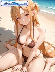 1girls 2026 ai_assisted ai_generated anime asuna_(sao) barefoot beach bikini boobs braid breasts bust hi_res high_quality high_resolution highres long_hair looking_at_viewer navel patreon patreon_username sand sitting skypassion smile solo stable_diffusion swimsuit sword_art_online sword_art_online:_alicization tits very_long_hair wariza water watermark yuuki_asuna