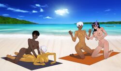 4girls angel_(kof) anoneysnufftan applying_sunscreen ass beach beach_towel black_hair blue_eyes breast_grab breasts brown_eyes dark-skinned_female dark_skin dc_comics dcau elena_(street_fighter) embarrassed embarrassed_nude_female female female_only glistening hair_over_one_eye hands_up helena_bertinelli humiliation huntress_(dc) imminent_death imminent_orgasm justice_league killer_lotion king_of_fighters lotion mari_mccabe mask massage murder nipples nude nude_beach oil oiled on_stomach peril photo_background punishment pussy rubbing sand screaming shiny_skin short_hair sitting sky snk snuff street_fighter summer sunbathing sunscreen tan tanned tanned_female tanned_skin tanning towel vixen_(dc) water white_hair