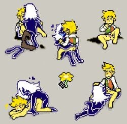 2boys creampie cuntboy cuntboy/male deltarune dominant_male flowery naked penis_in_pussy pixel_art rouxls_kaard saltsforcooking submissive_male transman vaginal_penetration yellow_skin