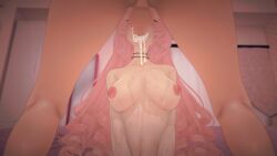 after_fellatio big_breasts big_penis blowjob breasts cum cum_dripping cum_in_mouth cum_on_body cum_on_breasts eyes_closed fellatio from_behind indie_virtual_youtuber koikatsu long_hair naked olivia_monroe pink_hair virtual_youtuber
