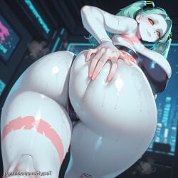 ai_generated alternate_version_at_source ass_focus big_ass big_breasts big_butt big_hips breasts child_bearing_hips colored_skin curvy curvy_body curvy_female curvy_figure cyberpunk:_edgerunners cyberpunk_(series) cyberpunk_2077 fat_ass female green_hair hips_wider_than_shoulders huge_ass huge_breasts hypet rebecca_(edgerunners) shiny shiny_skin steam steaming_body tagme thick thick_ass thick_hips thick_legs thick_thighs thighs wide_hips