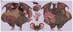 anthro anus black_sclera breasts brown_hair buckteeth cellulite dragon dryadex female horns hybrid hyper hyper_breasts puffy_anus purple_eyes pussy rat reference_sheet solo thick_thighs wide_hips
