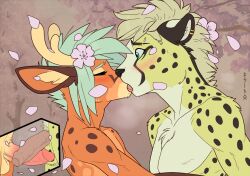 2026 accessory acino acinothecheetah anthro anthro_on_anthro antlers ball_tuft balls blonde_hair blush blush_lines bodily_fluids cheetah cherry_blossom circumcised circumcision_scar deer digital_drawing_(artwork) digital_media_(artwork) dripping duo ear_piercing ears_back erection eyes_closed felid feline femboy flower flower_in_hair foreskin frottage fur genitails genital_fluids genital_scar genitals green_eyes green_hair hair hair_accessory horn humanoid_genitalia humanoid_penis inner_ear_fluff interspecies kiss_on_lips kissing male male_anthro mammal markings multicolored_body multicolored_fur nude orange_body orange_fur partially_retracted_foreskin penile penis penises_touching piercing pivoted_ears plant precum precum_drip predator/prey prunus_(flower) pubes romantic romantic_couple scar sex spots spotted_body spotted_fur stephen_wintre surprised tongue tuft yellow_body yellow_fur
