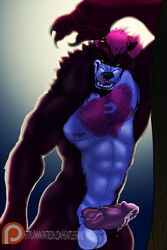 anthro balls bodily_fluids canid canine canis claws erection genital_fluids heartlessfang hi_res looking_at_viewer male male_only mammal muscular muscular_male nipples nude penis precum solo tongue tongue_out vein veiny_penis were werecanid werecanine werewolf wolf