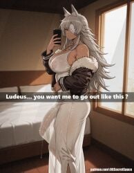 ai_generated balls big_balls big_breasts big_bulge big_penis blush bulge color dress futa_only futanari ghislaine_dedoldia hi_res huge_cock large_breasts light_skin looking_at_viewer massive_penis ogsecretsauce selfie solo solo_futa standing thighs