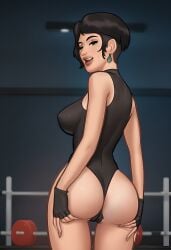 1girls 2d 2d_(artwork) ai_assisted ai_generated ass ass_grab ass_support athletic athletic_female big_ass big_breasts breasts brown_hair brunette cameltoe clothed clothing curvaceous curvaceous_female curvaceous_figure curves curvy curvy_body curvy_female curvy_figure digital_drawing_(artwork) digital_media_(artwork) earrings flower flower_in_hair green_eyes hands_on_ass leotard light-skinned_female light_skin looking_at_viewer looking_back maria_(summertime_saga) medium_breasts presenting presenting_ass presenting_breasts pussy pussy_lips showing_off sideboob standing summertime_saga thick_ass thick_thighs vagina wet wet_body wet_skin