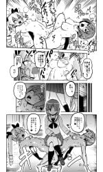 2girls 3girls forced girl_on_top japanese_text lesbian lesbian_sex nude nude_female petrification school_uniform scissoring scissoring_position sex sitting_on_person tears translation_request twin_drills twintails twitch_lines twitching yuri