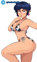 ai_generated ass bibi_(brawl_stars) blue_hair brawl_stars cow_girl cow_print earrings gerbyy224 short_hair white_background