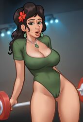 1girls 2026 2d 2d_(artwork) ai_assisted ai_generated athletic athletic_female big_breasts breasts brown_hair brunette cameltoe cleavage clothed clothing curvaceous curvaceous_female curvaceous_figure curves curvy curvy_body curvy_female curvy_figure digital_drawing_(artwork) digital_media_(artwork) earrings female female_focus female_only flower flower_in_hair green_eyes leotard lifting_weights light-skinned_female light_skin looking_at_viewer maria_(summertime_saga) medium_breasts presenting presenting_breasts pussy pussy_lips showing_off standing summertime_saga thick_thighs vagina weightlifting wet wet_body wet_skin