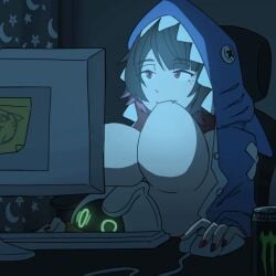 animated big_breasts ellen_joe eous_(zenless_zone_zero) sucking_breasts_meme tagme zenless_zone_zero