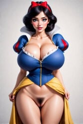 1girl ai_generated big_breasts disney disney_princess female flashing_pussy lifting_dress pubic_hair snow_white_(disney) snow_white_and_the_seven_dwarfs_(1937_film)