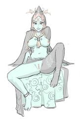 areolae blue_skin breasts feet female full_body hood legs_apart looking_at_viewer midna naughty_face navel nipples orange_hair pale_color presenting_pussy pussy red_eyes sillygirl simple_background sinner sitting solo spread_legs the_legend_of_zelda toes twili_midna twilight_princess uncensored white_background