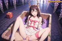 1boy 1girl ai_generated angry animal_ears antlers bare_legs bare_shoulders barefoot bell blush bow box breasts brown_eyes brown_hair choker clothed_sex collar collarbone deer_antlers deer_ears detached_sleeves dress earrings fake_animal_ears fake_antlers flower frills gift gift_box hair_between_eyes hairband hetero horns in_box in_container jewelry jingle_bell jujutsu_kaisen leg_ribbon long_hair long_sleeves looking_at_viewer lying m_legs medium_breasts missionary mosaic_censoring multiple_girls neck_bell nivora no_panties on_back open_mouth orimoto_rika outdoors penis pink_bow pink_ribbon plant pov purple_flower pussy red_choker reindeer_antlers ribbon rika_orimoto sex short_dress small_breasts solo_focus spaghetti_strap spread_legs sundress teeth thigh_ribbon thigh_strap uncensored v-shaped_eyebrows vaginal water white_dress wisteria