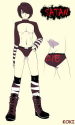 1femboy abs ass ass_focus back boots emo emo_boy emo_femboy femboy full_body male panties pectorals red_eyes serious