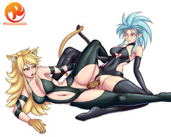 2girls akame_ga_kill! breasts crossover dildo female humanoid insertion leone_(akame_ga_kill!) long_hair multiple_girls reit ryoko_hakubi tenchi_muyo! uncensored vaginal_penetration yuri