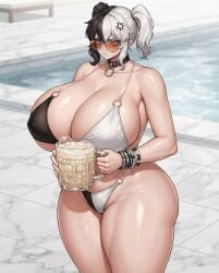 angry big_ass big_breasts black_bikini breasts_bigger_than_head cum cum_mug exabyte holding holding_object huge_ass huge_breasts huge_thighs mug parallax05 pool solo solo_female solo_focus sunglasses thick_thighs two-tone_hair two_tone_hair water white_bikini