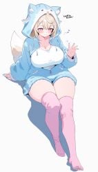 breasts cute fuwamoco fuwawa_abyssgard hololive hololive_english hoodie leggings o-rindou5100 tail