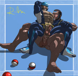 abs anal anus archie_(pokemon) ass bara barefoot blush boner erection foreskin happy_sex intact large_penis male male_only matt_(pokemon) muscle muscles naughty_face pecs penis pokemon pokemon_oras reclamon sex size_difference sweat team_aqua torn_clothes uncircumcised uncut wince yaoi