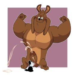 anthro beefereater boner cartoon cartoons cat closed_eyes cum cum_licking dog ejaculation erection genitals gential_fluids kitty licking_cum licking_penis looking_at_another looking_at_partner looney_tunes male marc_anthony muscle_pose muscles muscular muscular_male penis_licking size_difference