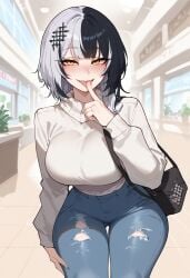 ai_generated black_hair female female_focus floppydisc hololive hololive_english hololive_english_-advent- hourglass_figure large_breasts light-skinned_female light_skin multicolored_hair shiori_novella tagme white_hair