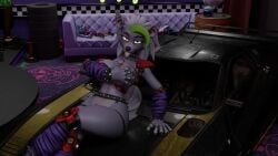 16:9 3d animatronic anthro areola arm_over_breasts ass big_breasts blender_(artwork) breasts canid canine canis car corvian covering covering_breasts crossed_legs digital_media_(artwork) female five_nights_at_freddy's five_nights_at_freddy's:_security_breach hi_res looking_at_viewer machine mammal nipples nude on_car on_hood pose posing_for_picture robot roxanne_wolf scottgames solo steel_wool_studios tongue tongue_out vehicle widescreen wolf