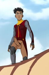 1boy avatar_legends balls bottomless clothing color digital_media_(artwork) edit erection kai_(avatar) looking_at_viewer male male_only nickelodeon outdoors partially_clothed penis photoshop pubic_hair retracted_foreskin smooth_skin solo solo_male testicles the_legend_of_korra uncensored uncircumcised